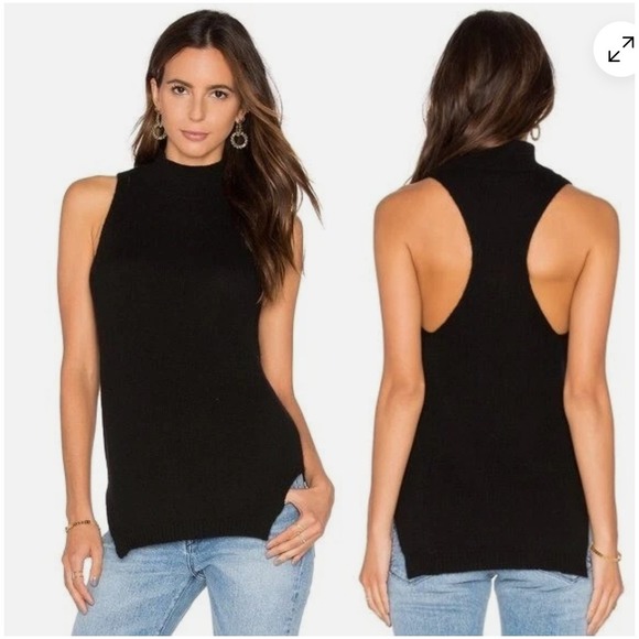 360 Sweater Cashmere Sleeveless Turtleneck Sweater Vest Top Black - Picture 1 of 8